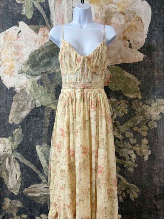 New Anthropologie V. Chapman Carmen Corset Front-Slit Ruffled Gown Size 10 - Picture 9 of 12